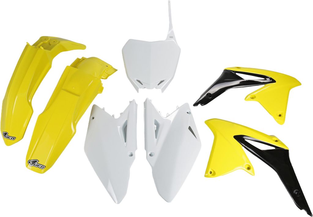 Verkleidungskit UFO PLAST 7-teilig Verkleidungssatz Kunststoff für Suzuki RM-Z 450 ccm Bj. 2008 - 2017, Farbe:gelb / weiß / schwarz