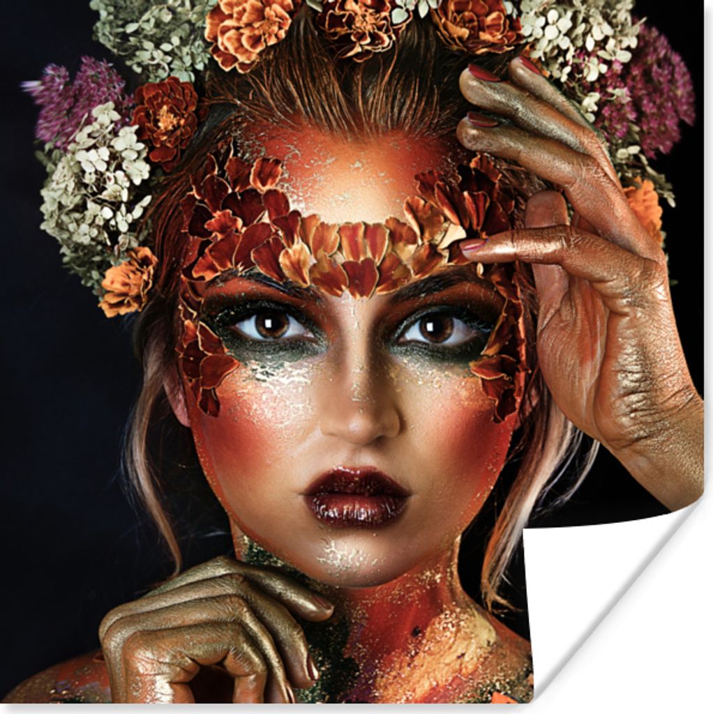 MuchoWow Poster Frau - Blumen - Lidschatten 50x50 cm - Wohnzimmerdekoration