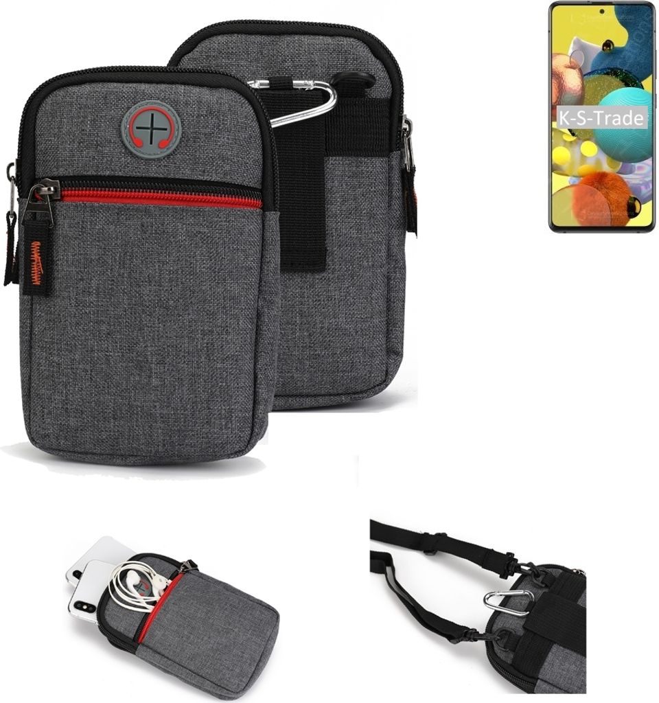 K-S-Trade Holster Gürteltasche kompatibel mit Samsung Galaxy A51 5G Handy Tasche Schutz Hülle grau Zusatzfächer 1x