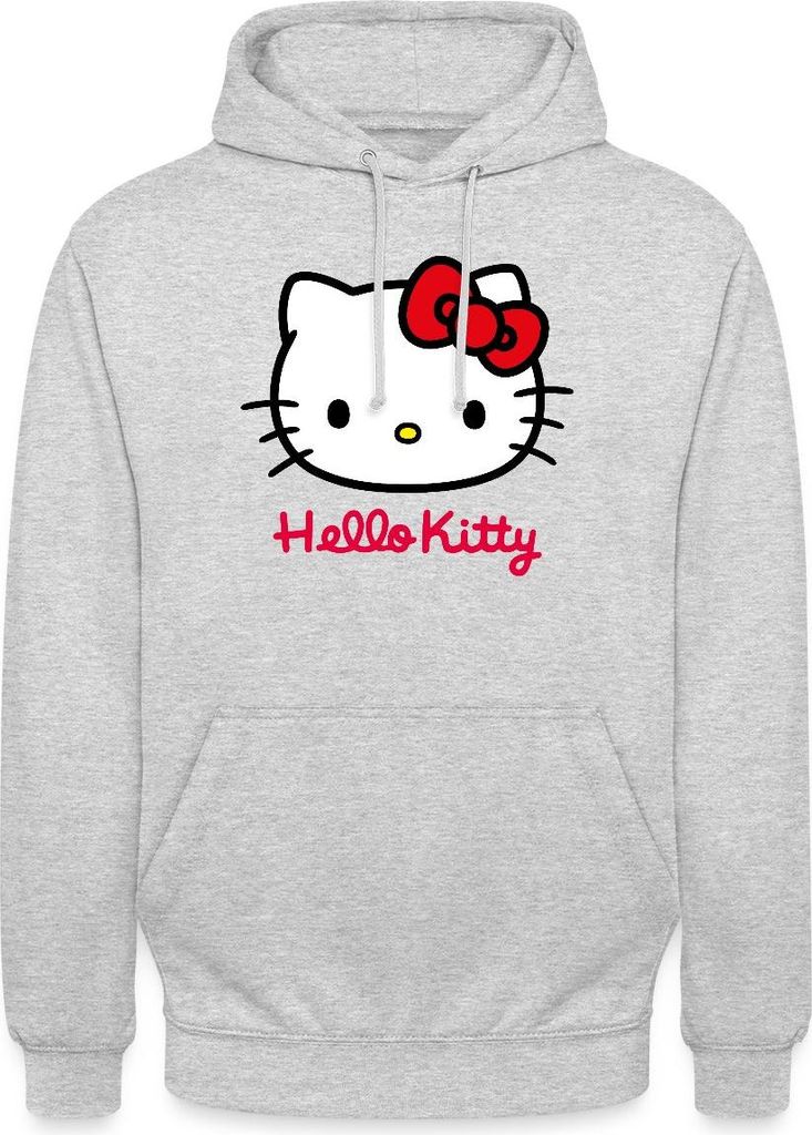 Spreadshirt Hello Kitty Klassisch Mit Schriftzug Uni Hoodie, XXL, Hellgrau meliert