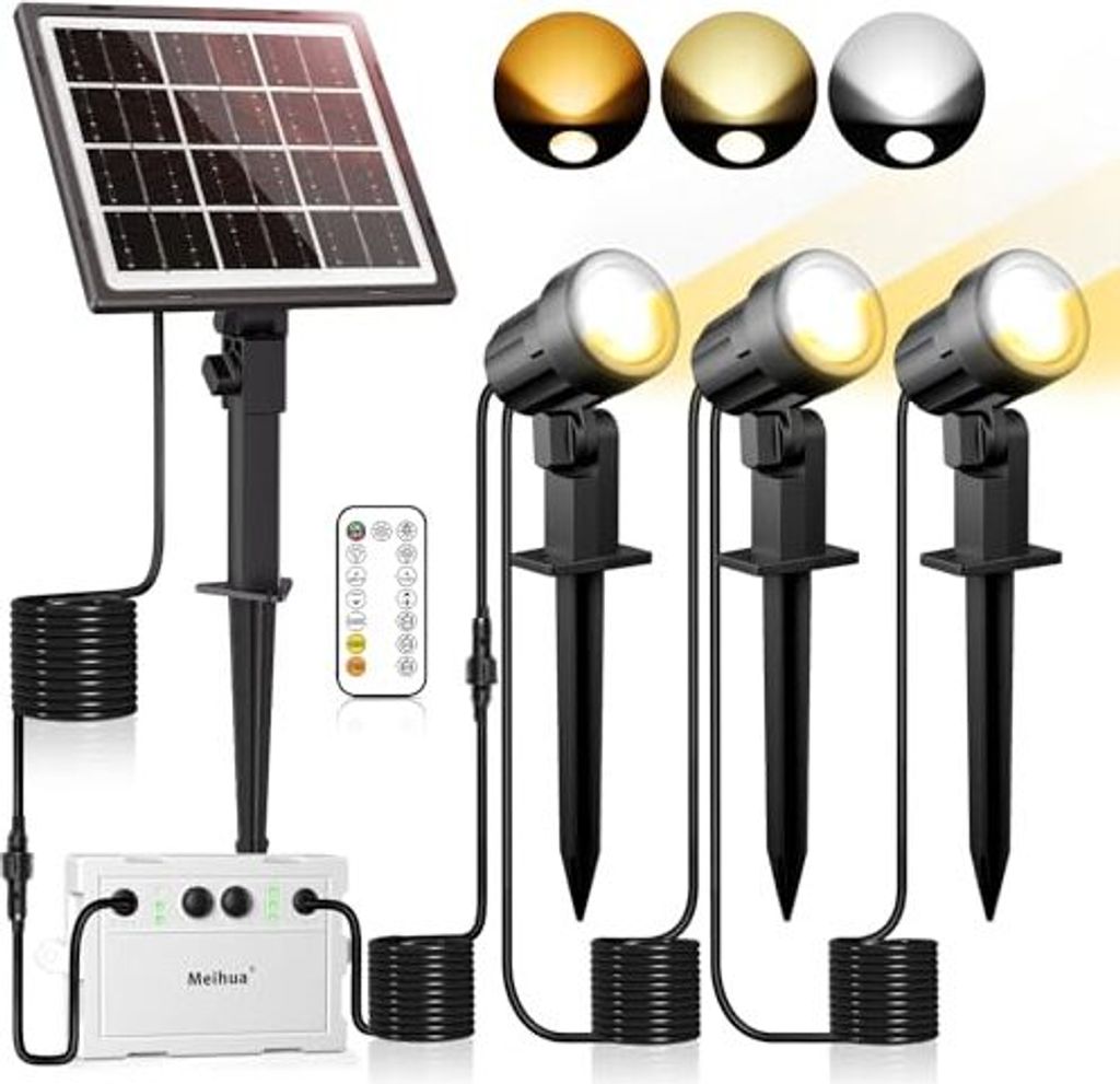 Meihua Outdoor Solar Spotlight 2700 K 4000 6000 3 Helligkeit 2 Dynamische Modi Timer IP66 Waterfache Lichter Fernbedienung Gartenpfade Sträucher Haus
