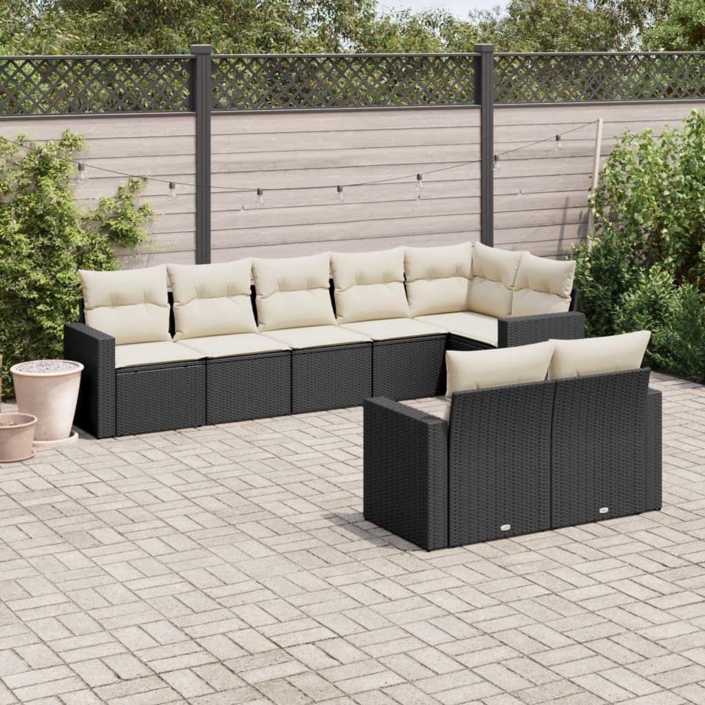 Möbel 8-tlg. Garten-Sofagarnitur mit Kissen Schwarz Poly Rattan - Gartenstühle 3251553