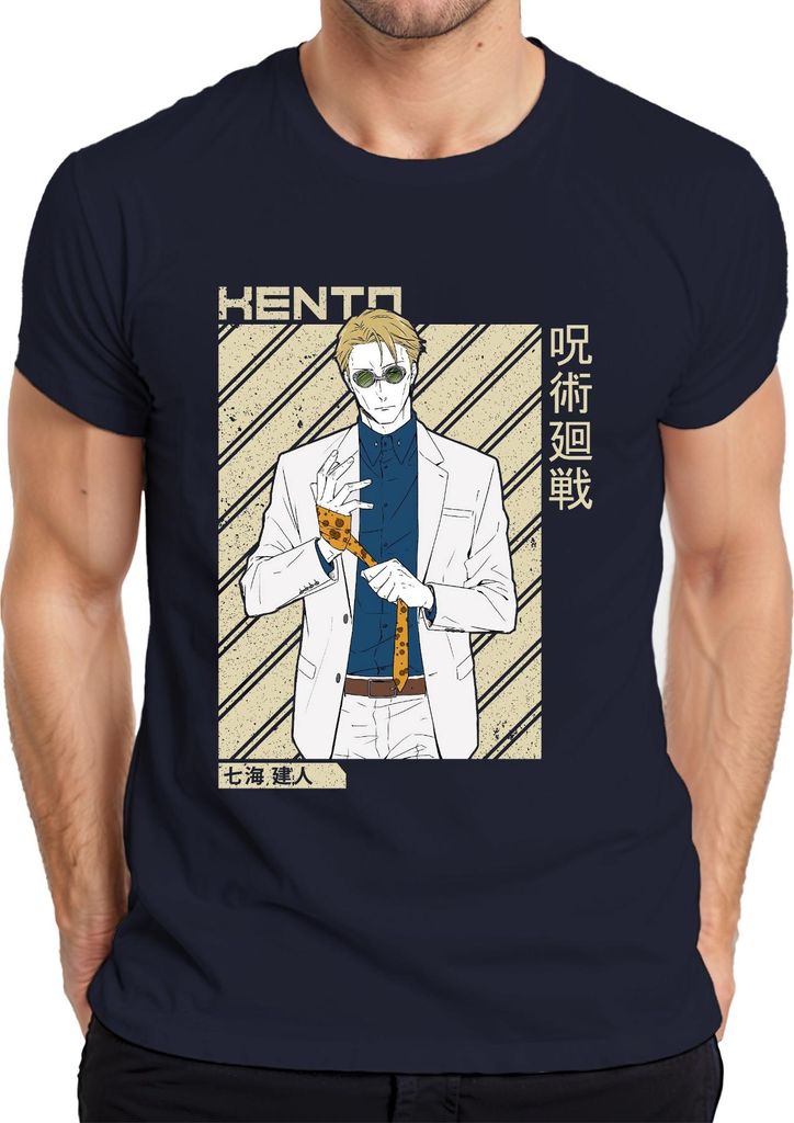 Nanami Kento Jujutsu Kaisen Anime Anzug Krawatte Geschenk Vintage Herren T-Shirt, Navy, L