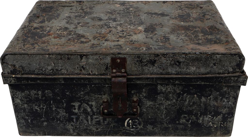 Alter Blechkoffer, Antiker Metallkoffer - Modell 7, Braun, 28*63*40 cm, Truhen, Kisten, Koffer