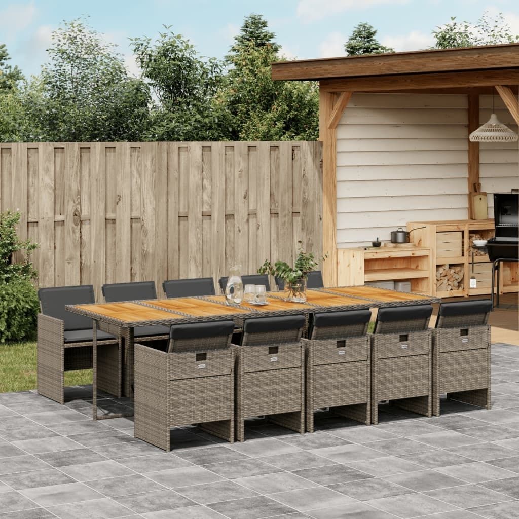Maison Exclusive - 11-tlg. Garten-Essgruppe mit Kissen Grau Poly Rattan