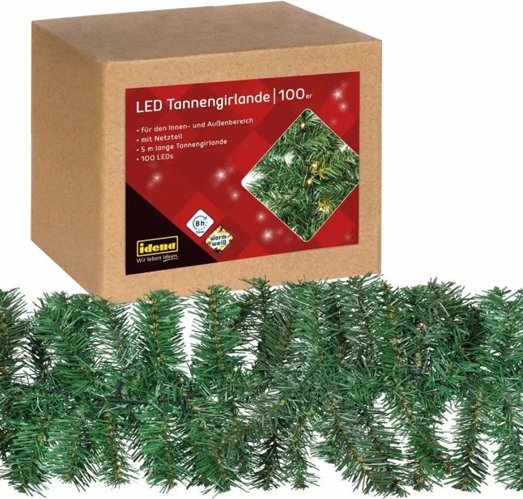 Idena 31870 - LED Tannengirlande mit 100 LEDs in Warmweiß, Produktbild 1