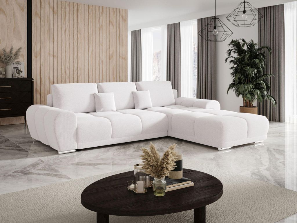 BEDANTE Ecksofa BEGA L Rechts ARAGON 01 Weiß mit Schlaffunktion L-Form Sofa mit Stauraum Bettkasten Wohnzimmersofa Couch Sofa Bettsofa Bettkasten ...