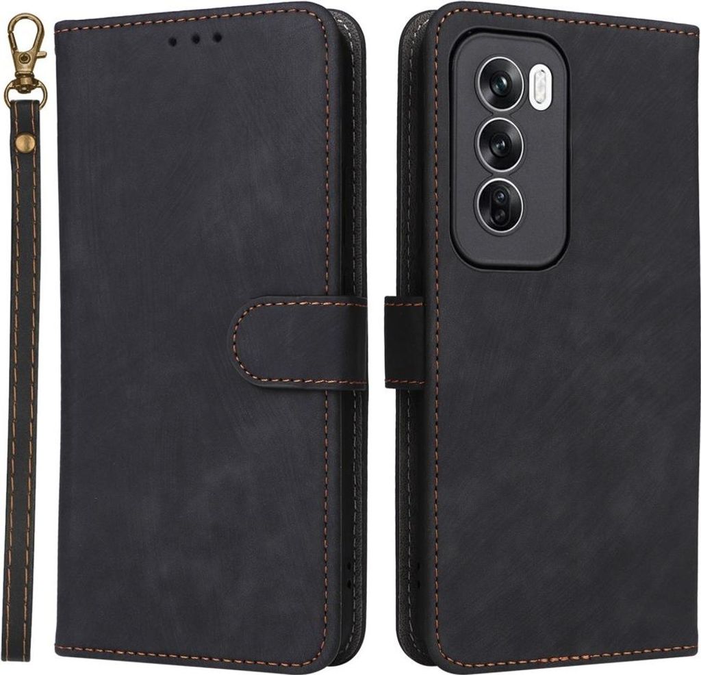 OPPO Reno12 Hülle - Coverup Klapphülle mit Schlüsselband - Schwarz