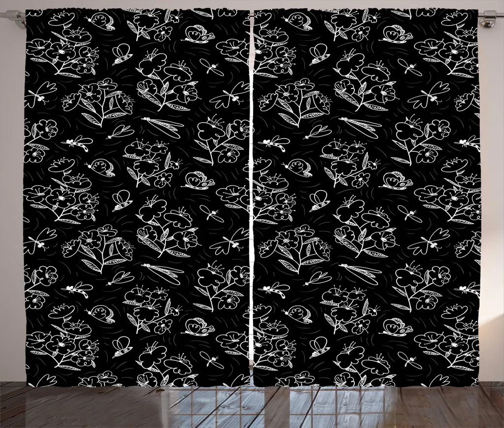 Rideaux universels pour salon motif jardin gris anthracite 280x225 cm