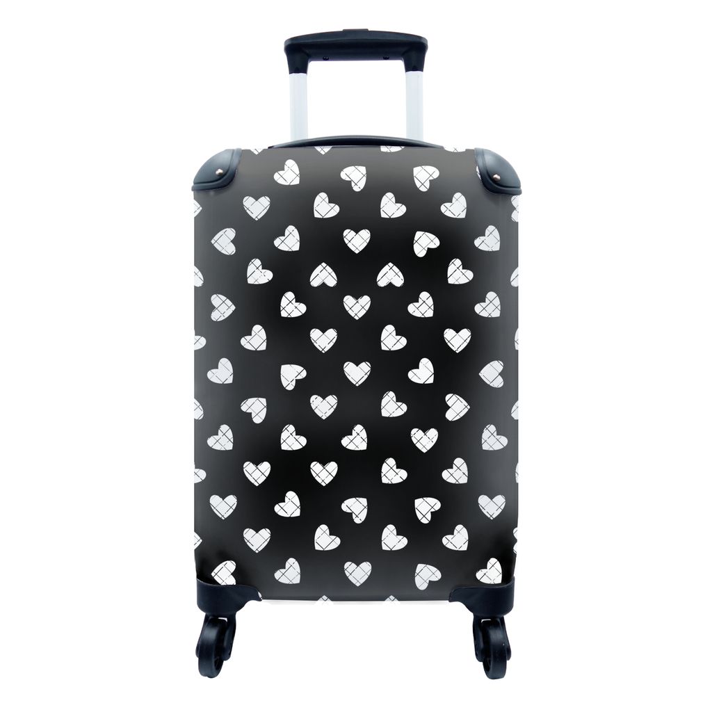 MuchoWow Koffer Handgepäck Trolley Rollkoffer Kleine Reisekoffer mit 4 Rollen - Herz - Design - Geometrie - Muster - Cabin Size < 55x40x23 cm & ...