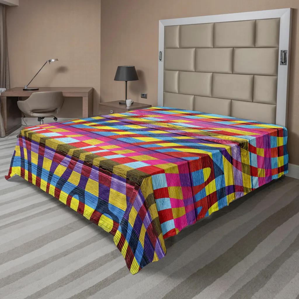 ABAKUHAUS Lenzuolo con stampa zebrata, zebra multicolore su linee curve verticali in legno, design artistico, lenzuolo morbido e confortevole per un letto decorativo, 1 pezzo, 266 cm x 260 cm, fucsia giallo