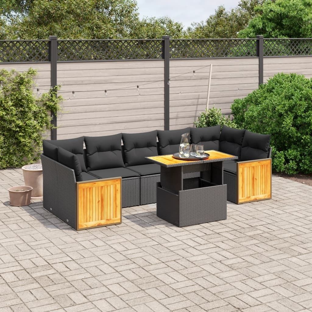 8-tlg. Garten-Sofagarnitur - mit Kissen Schwarz Poly Rattan - Gartenmöbelset 3273869
