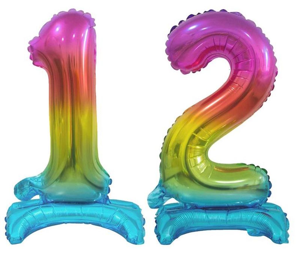 Stehender Folienballon Zahl 12 Regenbogen bunt 38 cm Produktbild 
