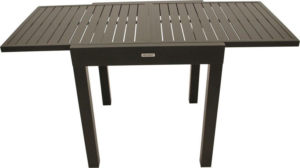 TPFGarden AUSZIEHTISCH Grimsby - Garten-Esstisch mit Sandwich-Verlängerung, Aluminium dunkelgrau, Justierbare Füsse. BxTxH: 70x70/140x75 cm