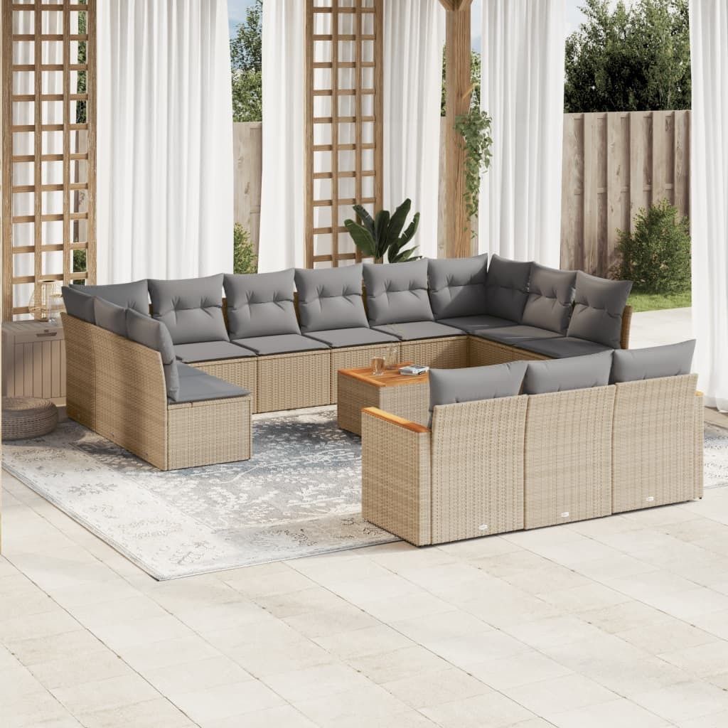 14-tlg. Garten-Sofagarnitur mit Kissen Beige Poly Rattan 3258867