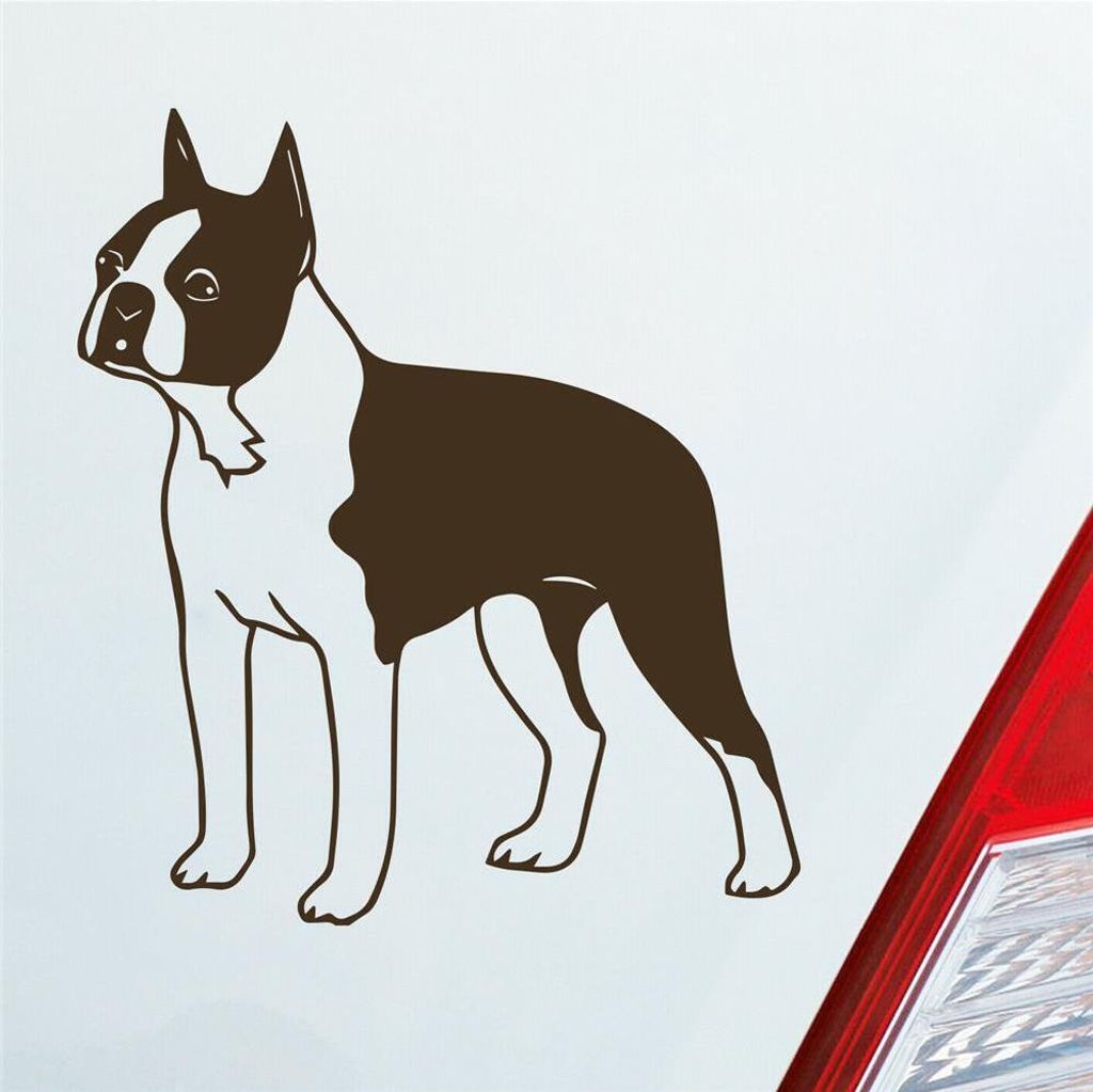 Auto Aufkleber Boston Terrier Hund Dog Animal 12x10 cm Braun Sticker Heckscheibenaufkleber