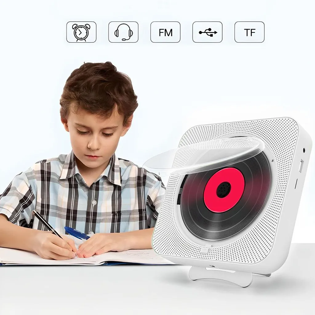 Lecteur CD Bluetooth 5.0 Blanc avec Haut-Parleurs Stéréo et Lecteur USB