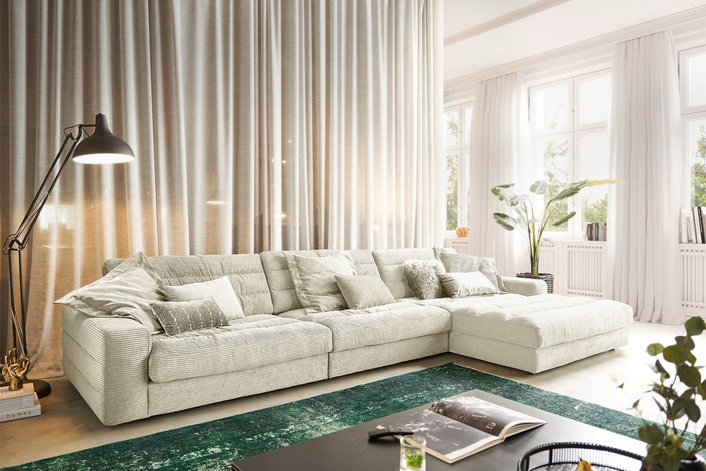 KAWOLA Sofa LANA XL Ecksofa Cord cremeweiß Recamiere rechts