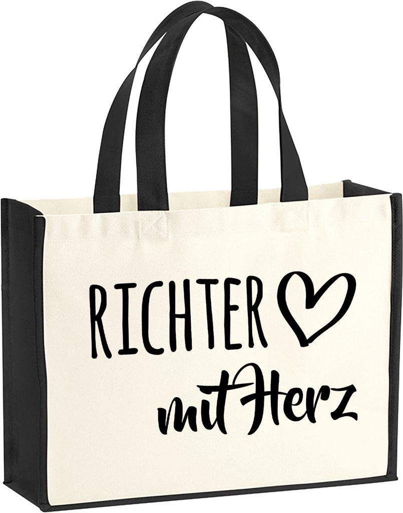 Huuraa Jutetasche Richter mit Herz 21 Liter Black Jute und Baumwolle Einkaufstasche Geschenkidee