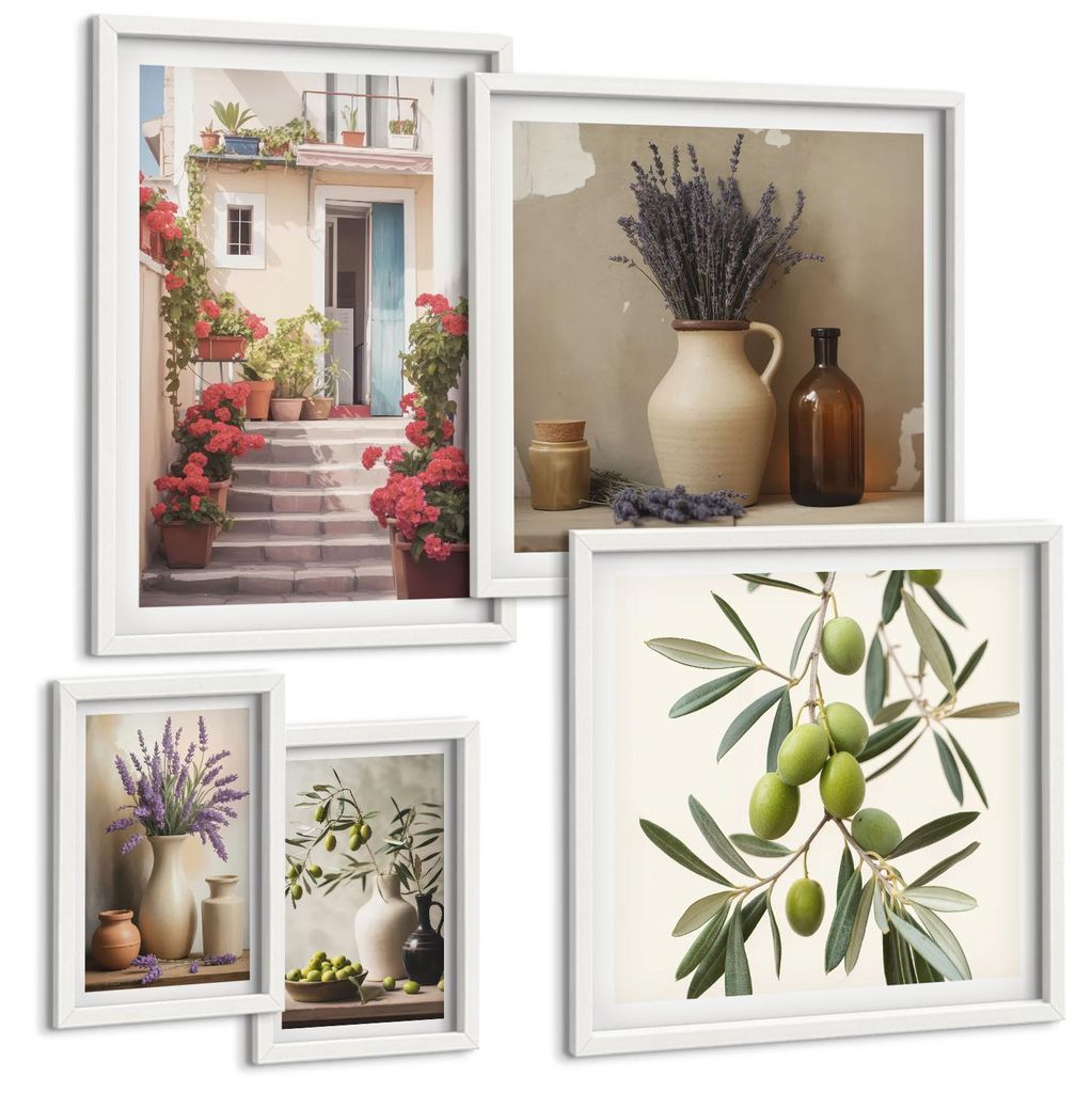 Bilder Set 5-teilig im Goldrahmen Rahmen – Wandbilder 5 Stück – gerahmte Poster für Wohnzimmer, Schlafzimmer und Flur – 50x50 cm - 40x60 cm...