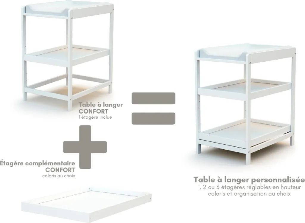 Table à langer pour petit espace AT4 Lima blanche avec étagère basse - 2
