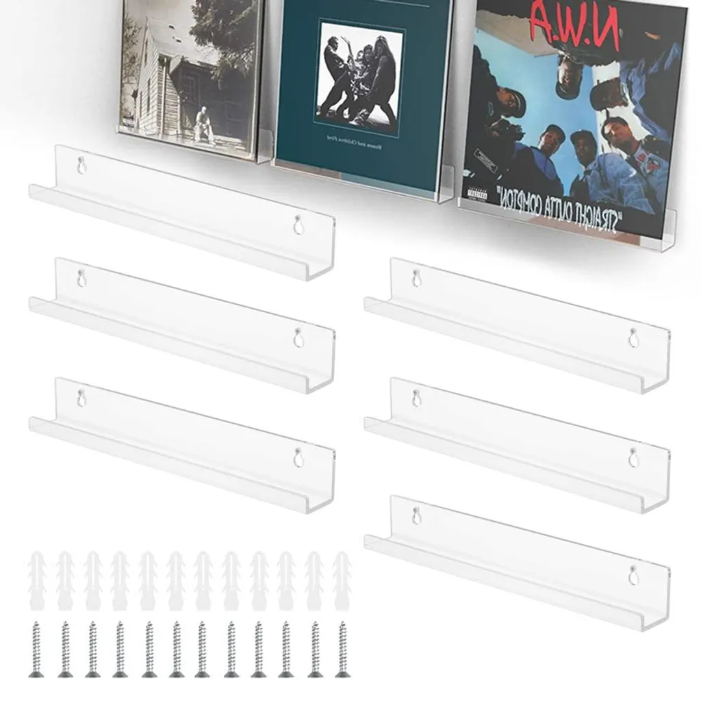 Lot de 6 Porte-Disques Muraux en Acrylique Transparent 30,5 x 4,5 cm