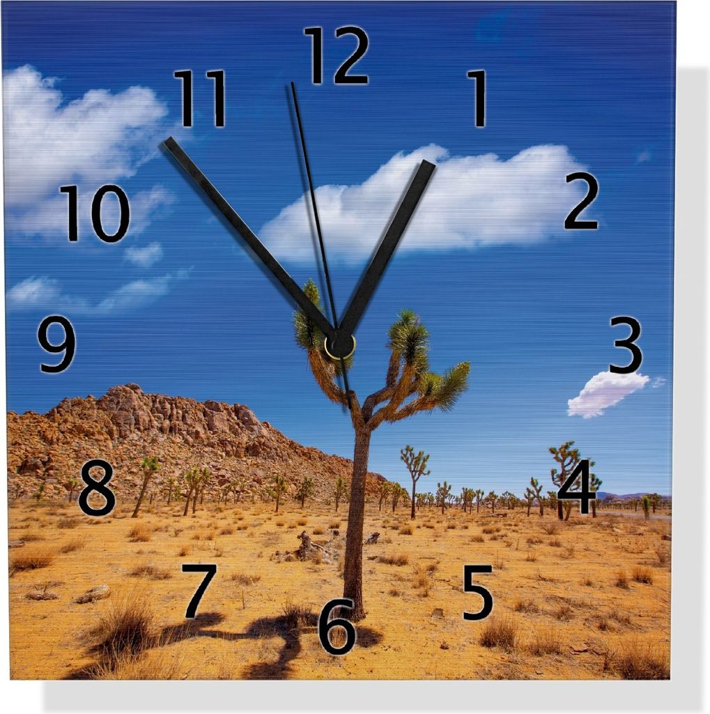 Wallario Design Wanduhr Palmlilie im Nationalpark Yucca Valley Wüstenlandschaft aus Aluverbund, Größe 30 x 30 cm