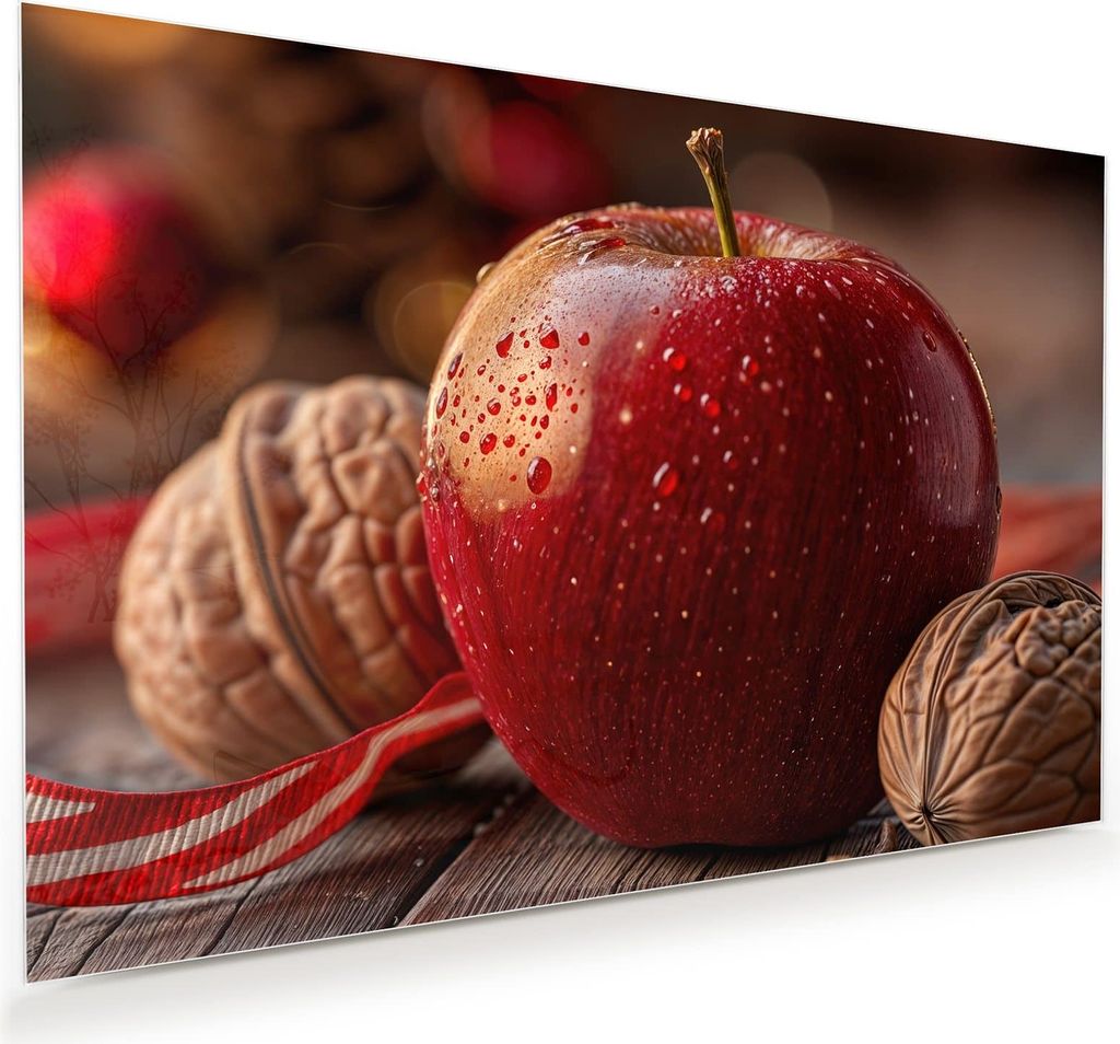 Glasbild 90x60cm in XXL für Wohnzimmer, Schlafzimmer Motiv Apfel und Nüsse