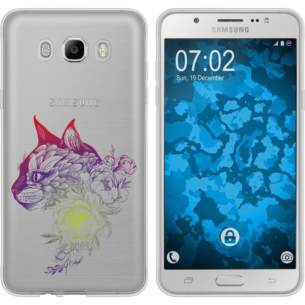 PhoneNatic Case kompatibel mit Samsung Galaxy J7 (2016) J710 Silikon-Hülle Floral Katze M2-5