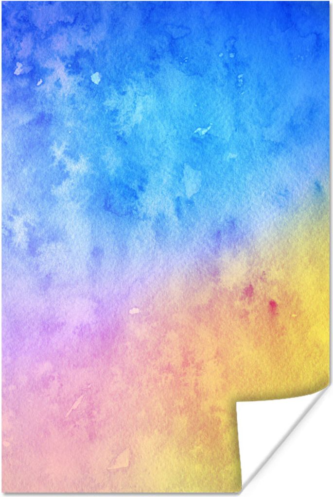 MuchoWow Poster Aquarell - Blau - Gelb - Orange 40x60 cm - Plakate für die Wand - Poster Babyzimmer