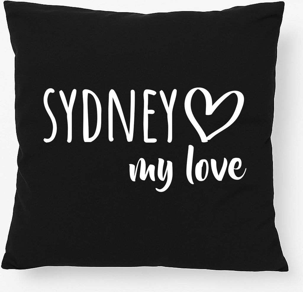 Huuraa Kissen Sydney my love 40x40cm mit Füllung Black Baumwolle Dekokissen Geschenkidee