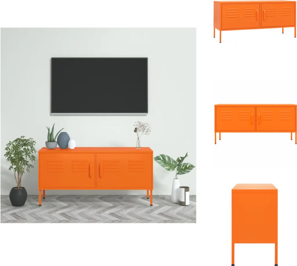 Meuble TV en Acier Orange vidaXL Résistant et Facile à Entretenir