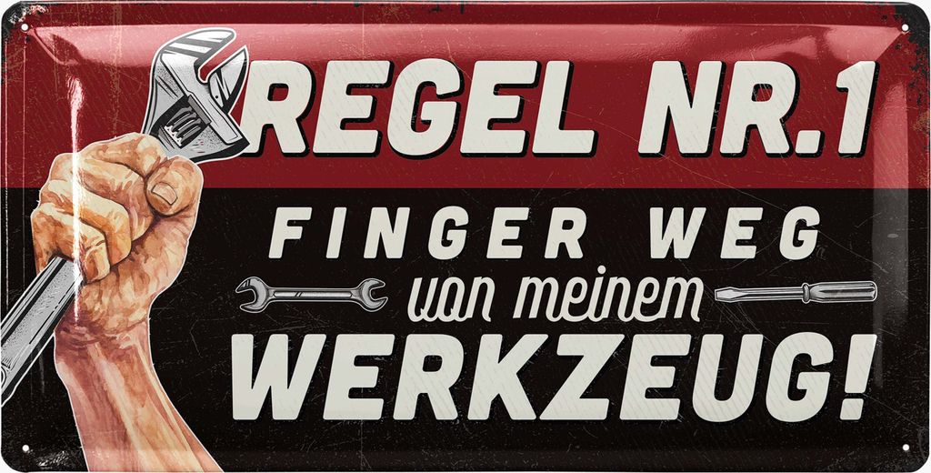 Blechschild retro Werkstatt Schild, Finger weg von meinem Werkzeug, Deko Werkstatt Regeln als Vatertagsgeschenk, Geschenke für Papa 17x34cm