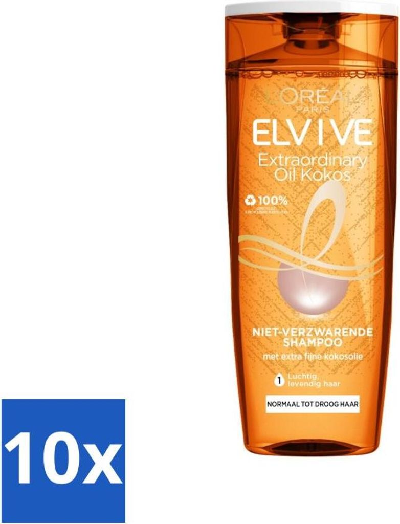 L'Oréal Paris Elvive Shampoo Extraordinary Oil Kokosöl für trockenes Haar 250 ml - Vorteilspack - 10 Stücke
