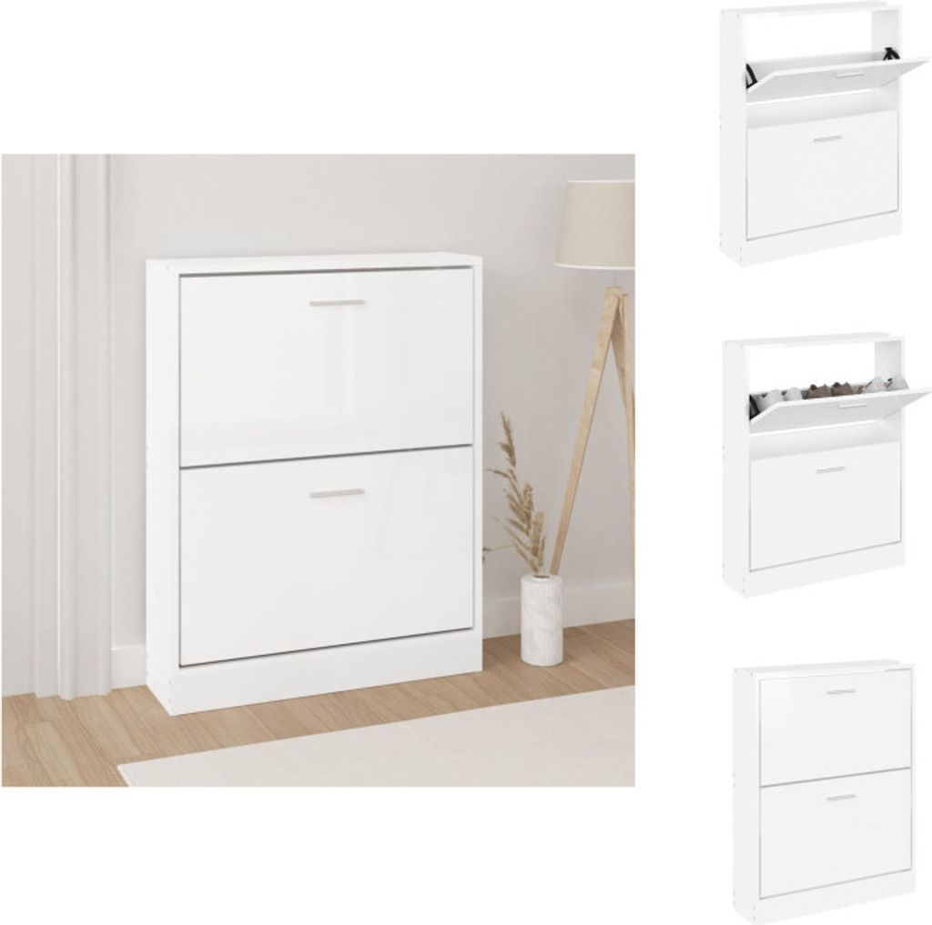 vidaXL Schuhschrank Hochglanz-Weiß 59x17x81 cm Holzwerkstoff - Schuhregale & -schränke
