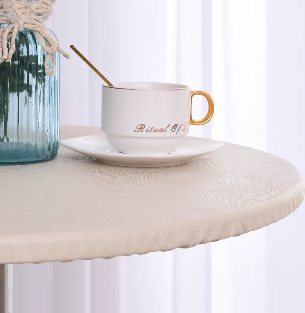 Nappe vinyle imperméable 120cm beige à bord élastique haute qualité - 2