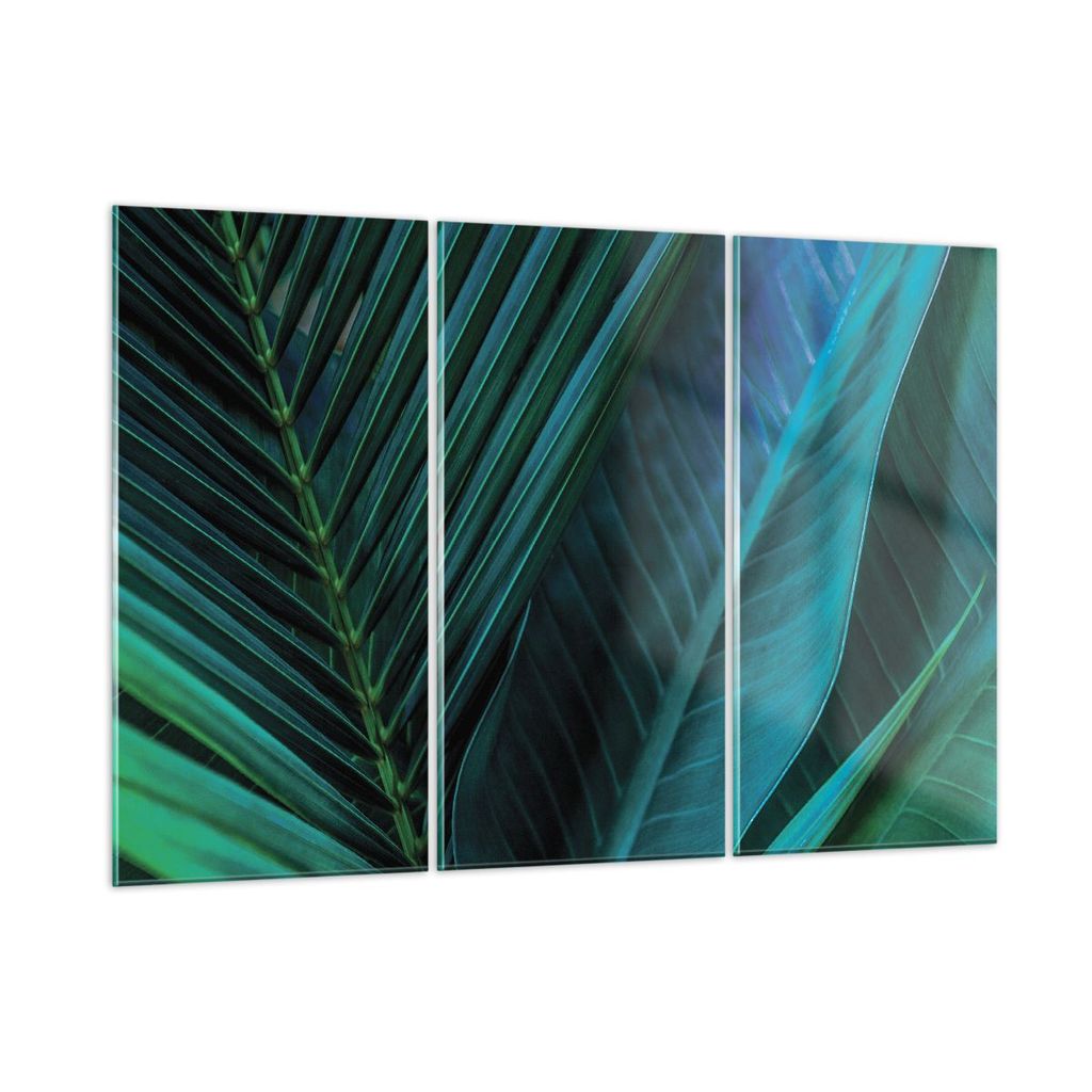 Bilder auf glas - 3 Teile - Blatt Tropen Grün - 165x110cm - Glasbilder - Wandbilder - Bilder - zum Aufhängen bereit - Wanddekoration aus Glas - G...
