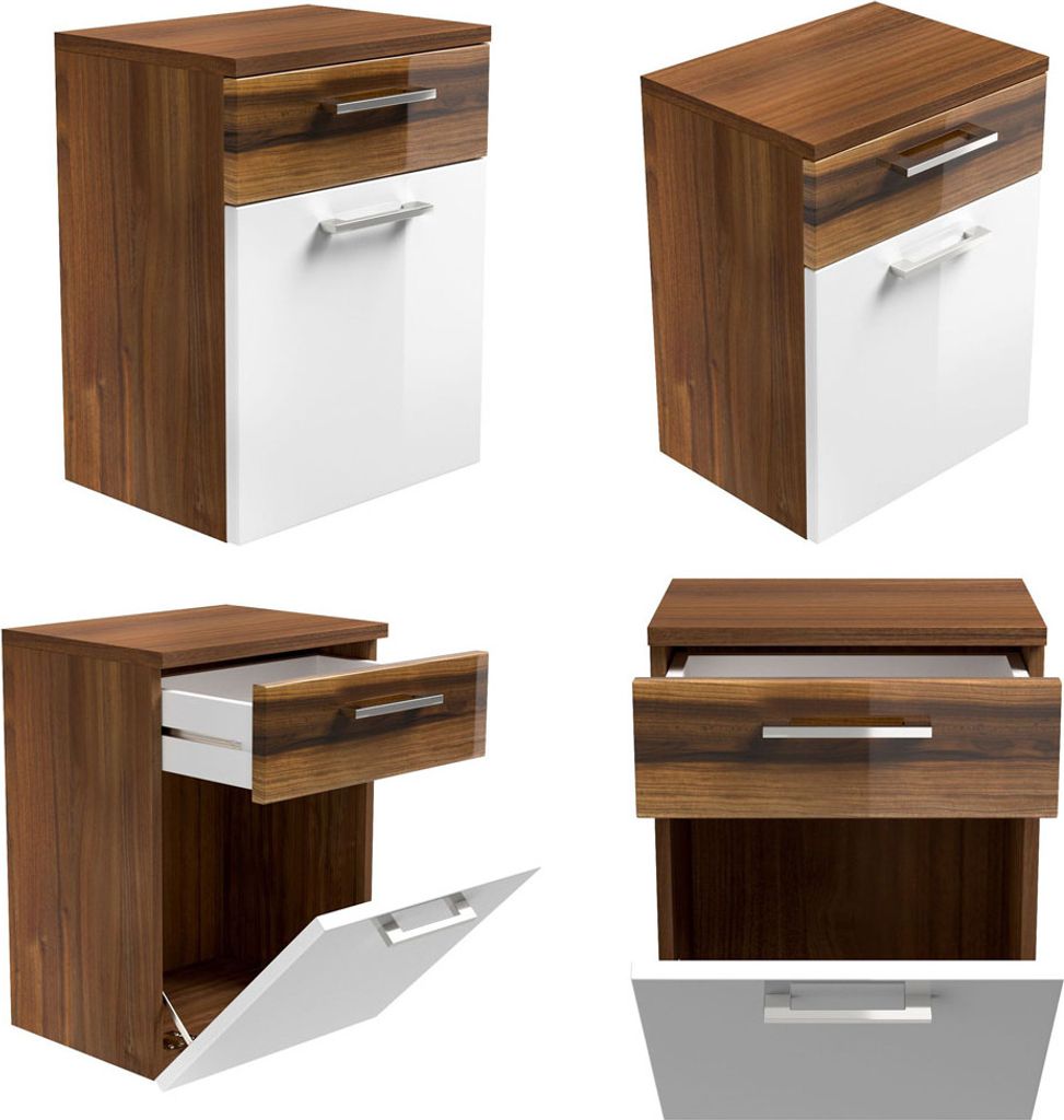 Bad Unterschrank RIMAO-100 Hochglanz weiß, Walnuss Nachbildung, B x H x T ca.: 40 x 53 x 30 cm