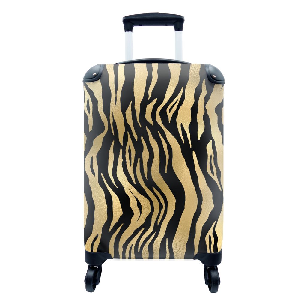 MuchoWow Koffer Handgepäck Trolley Rollkoffer Kleine Reisekoffer mit 4 Rollen - Muster - Zebra - Gold - Cabin Size < 55x40x23 cm & 55x40x20 cm -...