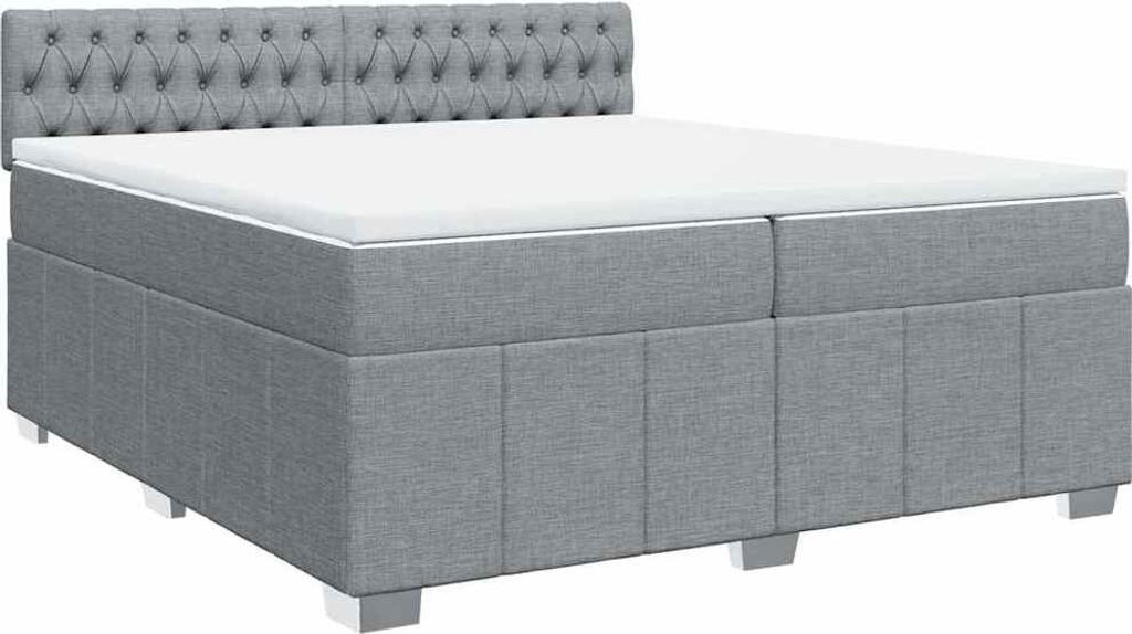 vidaXL Boxspringbett mit Matratze Hellgrau 200x200 cm Stoff