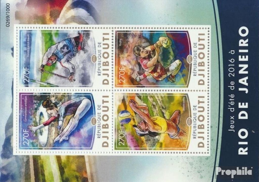 Briefmarken Dschibuti 2016 Mi 1004-1007 Kleinbogen (kompl. Ausg.) postfrisch Sommerspiele 2016 in Rio