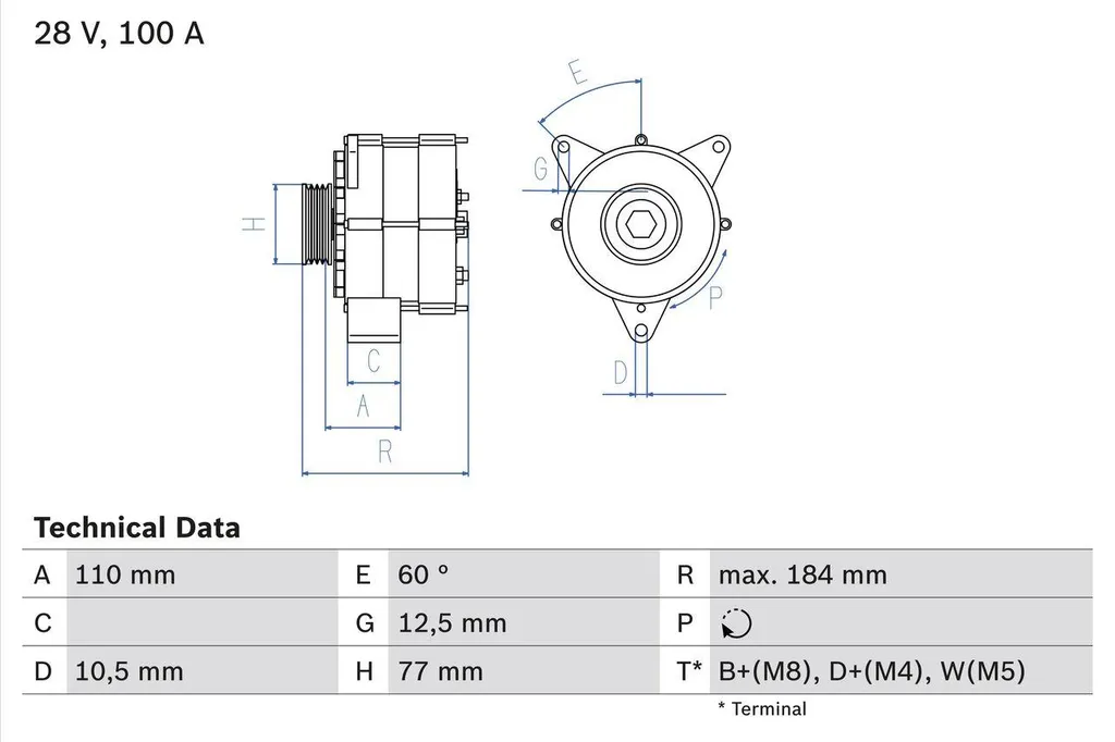 Alternateur Bosch 100A pour moteur thermique - Haute performance 12V