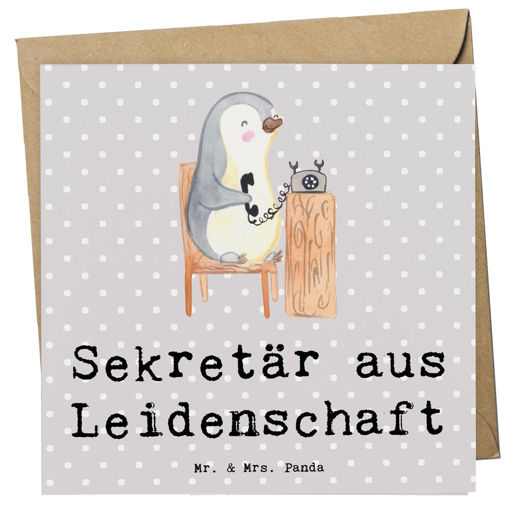 Mr. & Mrs. Panda Grußkarte Sekretär Leidenschaft - Grau Pastell - Geschenk, anlasskarte, doppelkarte, faltkarte, Klappkarte, Glückwunschkarte
