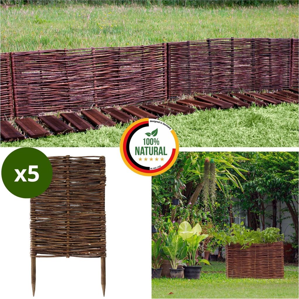 Floranica 5 Stück Beeteinfassung Weide 60 cm x 30 cm Handgemachte Rasenkante Beetbegrenzung - Beetzaun