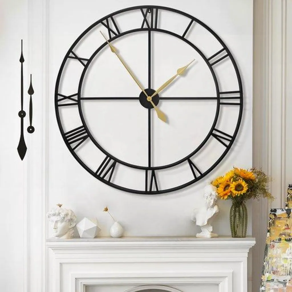 Grande horloge murale 100 cm style cottage moderne à chiffres romains