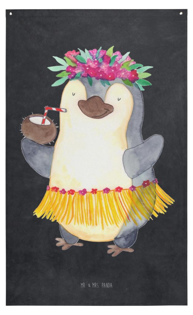 Mr. & Mrs. Panda Wandbild Pinguin Kokosnuss - Kreidetafel - Geschenk, Urlaub, Aloha, Gobelin, Wandbehang, Wandteppich, Hawaii, Erholt, Hängedeko, ...