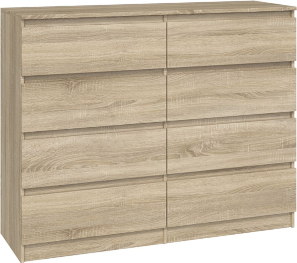 VBChome Kommode mit 8 Schubladen 120 x 40 x 97 cm Eiche Sonoma Grifflose Schubladenkommode Mehrzweckschrank für Flur Schlafzimmer Wohnzimmer Kinde...