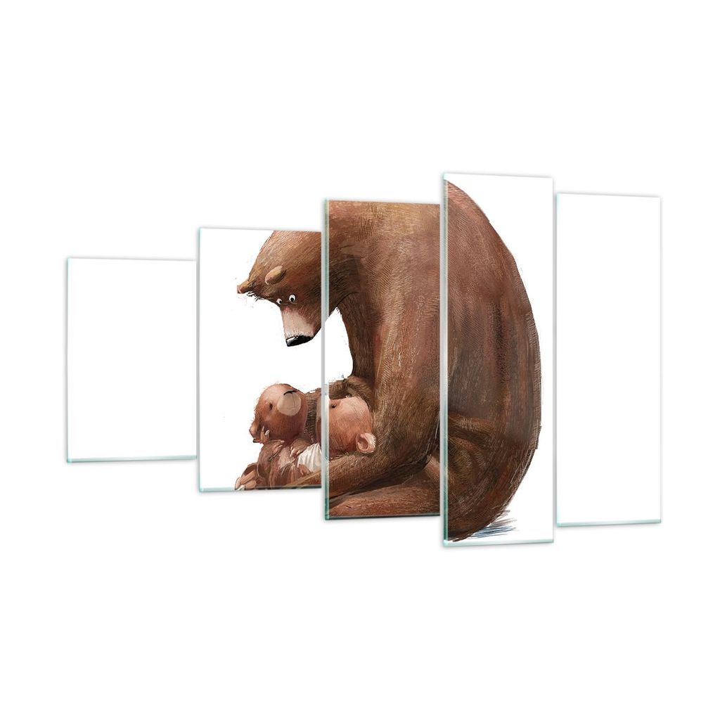 Bilder auf glas - 5 Teile - Bär Teddybären Kinder - 100x60cm - Glasbilder - Wandbilder - Bilder - zum Aufhängen bereit - Wanddekoration aus Glas...