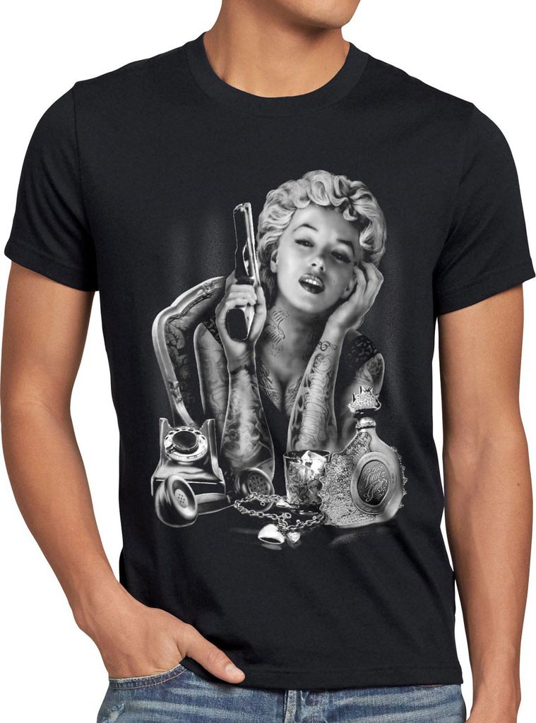 style3 Marilyn Tattoo Heartbreaker Herren T-Shirt rock monroe tätowiert biker usa, Größe:5XL, Farbe:Schwarz