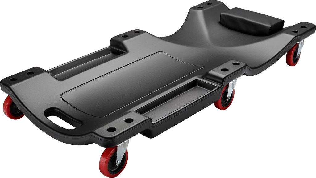 Wiltec Kfz Montageliege 90x40x9cm bis 90 kg aus Kunststoff, Rollbrett mit abnehmbarer Kopfstütze & Werkzeugfächern, Rollliege, Werkstattliege